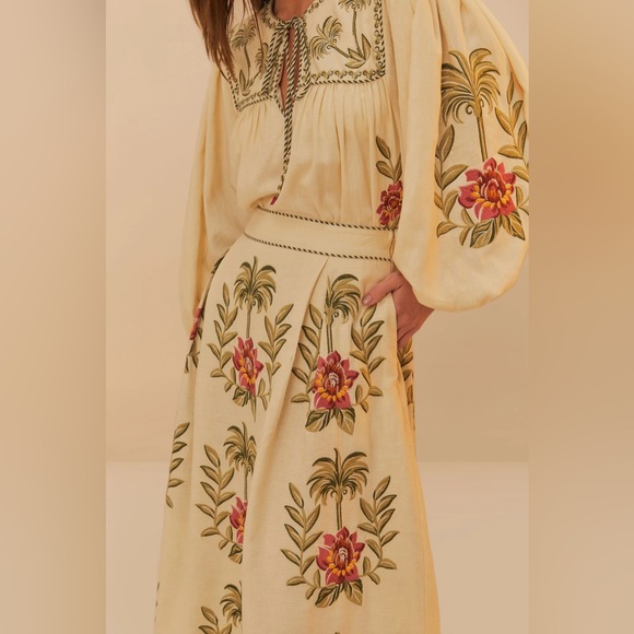 FARM RIO Tropical Flower Embroidered Sand Maxi Skirt - Picture 4 of 6